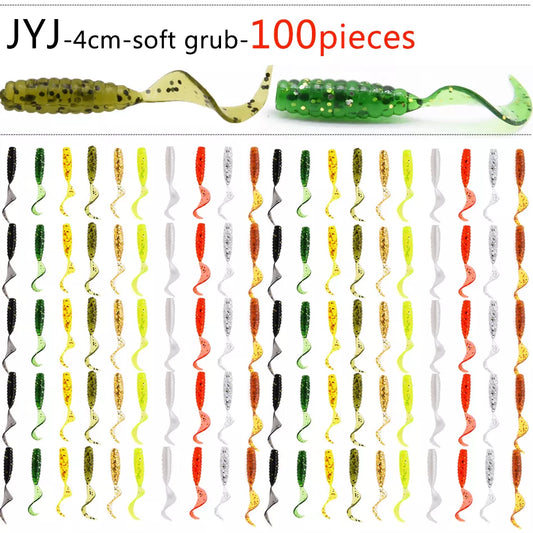 JYJ 4cm 100pcs Soft plastic artificial isca pesca tail protein Grub lure fishing worm moggot grub lure baits 4cm